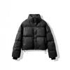 Womens Short Puffer Jacket Oversized Thick Cotton Coat Faux Leather Outerwear Winter Warm Parka