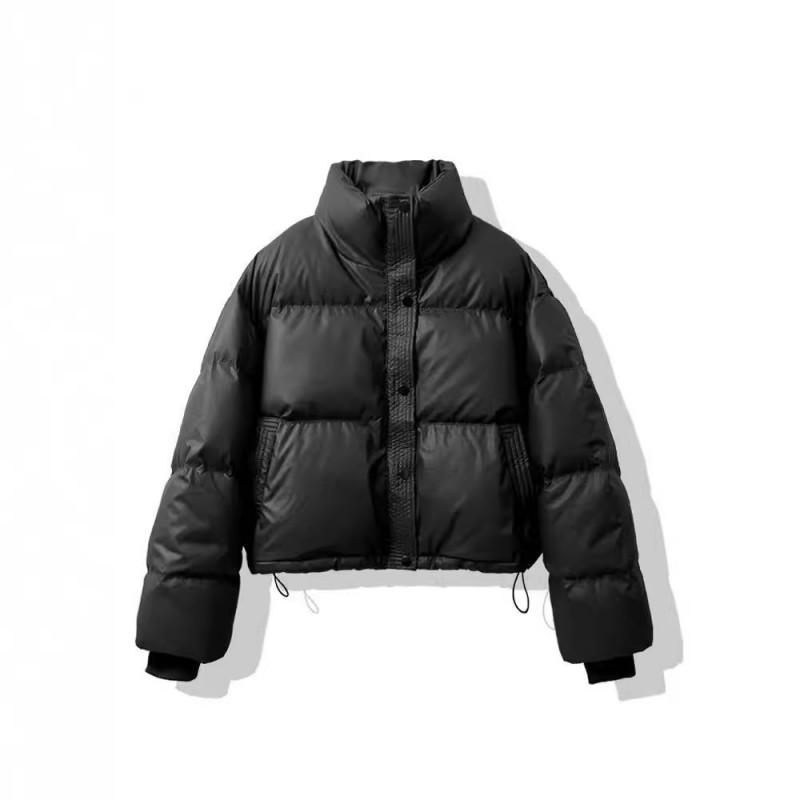 Womens Short Puffer Jacket Oversized Thick Cotton Coat Faux Leather Outerwear Winter Warm Parka