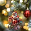 8Pcs Bicycle Santa Claus Xmas Tree Pendant 2D Flat Wooden Ornament Set Christmas Decorations