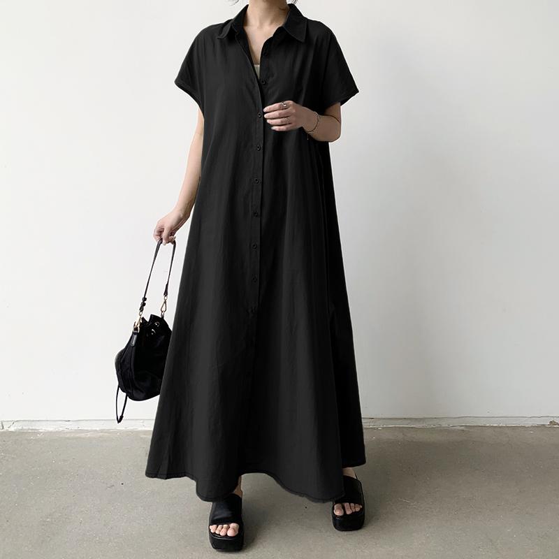 ZANZEA Women Casual Turn Down Collar Loose Short Sleeve Long Dress