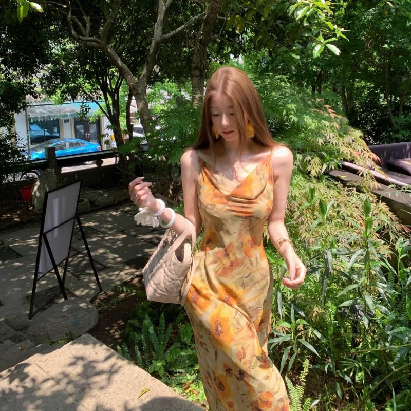 Floral Print Sleeveless Maxi Dress With Square Neckline Lightweight Chiffon Boho Women