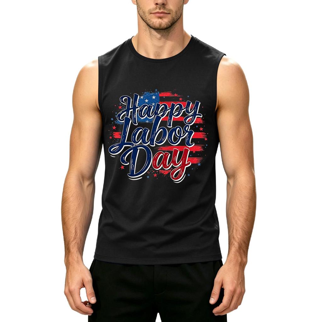 Men's Sleeveless Casual Tank Top Labor Day Graphic Print Muscle Shirt Lightweight Summer Workout Tee