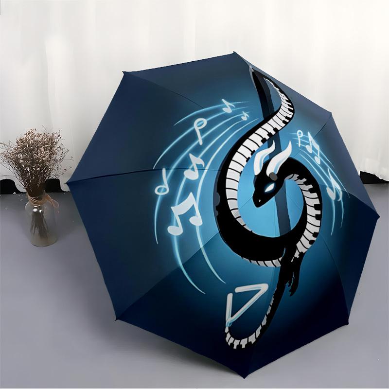 1pc Musical Dragon Automatic Open/Close Umbrella with One-Touch Button, Compact Folding Canopy, Sturdy 8-Rib Windproof Design S12