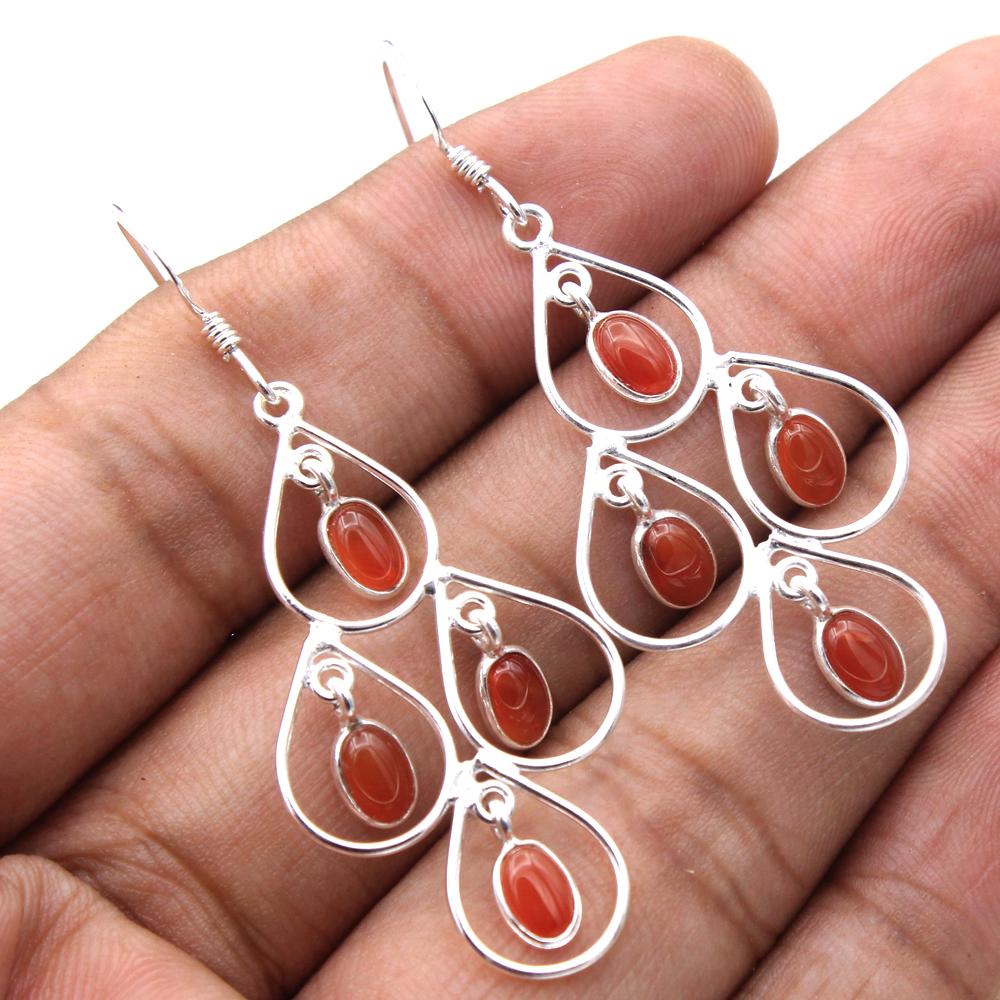 Karneol Silber Charm Ohrring, 925 Sterlingsilber Handgefertigter Schmuck, Edelsteinschmuck, Geschenk für Mama, Statement-Schmuck, Hängeohrring