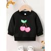 European Sizes Cute Cartoon Pink Cherry Print Pattern, 0-3 Years Old Kids' Comfortable Toddler Lightweight Daily Versatile Crew Neck Sweatshirt