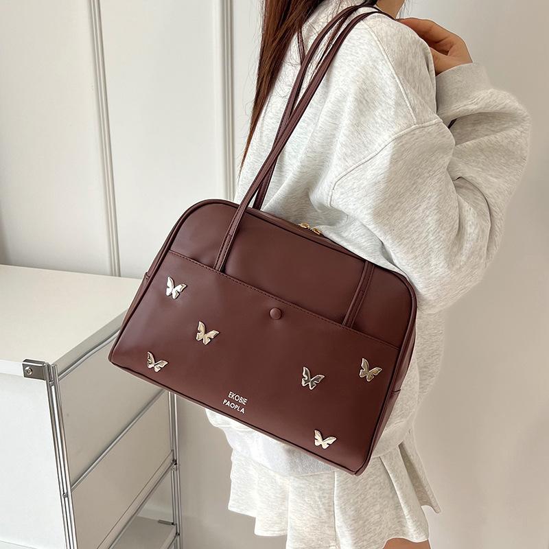

Beautiful Solid Color Butterfly Advanced Design Shoulder Bag Large Capacity Tote Bag Hand Bag Women темно-коричневого кольору