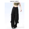 Vintage High Street Wide-leg Overalls Women's Spring New High-waisted Waist-turned Design Sports Casual Pants