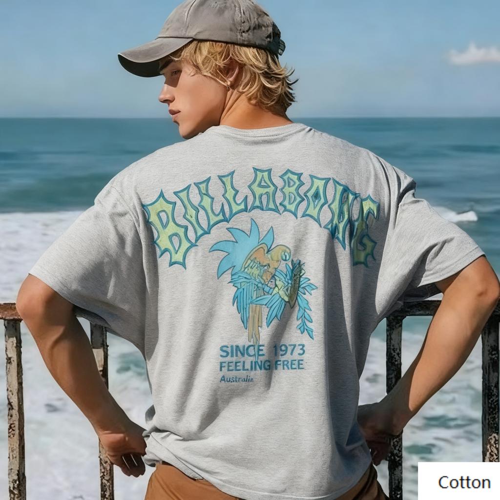 Surf - Street - and - Trendy - Fan's Crew Neck T - Shirt Featuring A Parrot - Surf Motif Trendy Printed Brand Short Sleeve