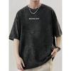MOONLIGHT Letter Print Summer Men'S Trendy Drop Shoulder High-Quality Thick Oversized Vintage Pure Washed Craft Round Neck T-Shirt Street Style Loose
