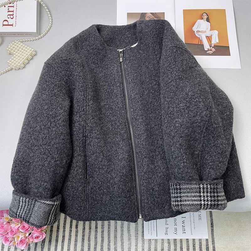 Hochwertige graue gesteppte Baumwolljacke für Damen - Herbst/Winter 2025, Locker, Figurschmeichelnd, Dicke Wolljacke