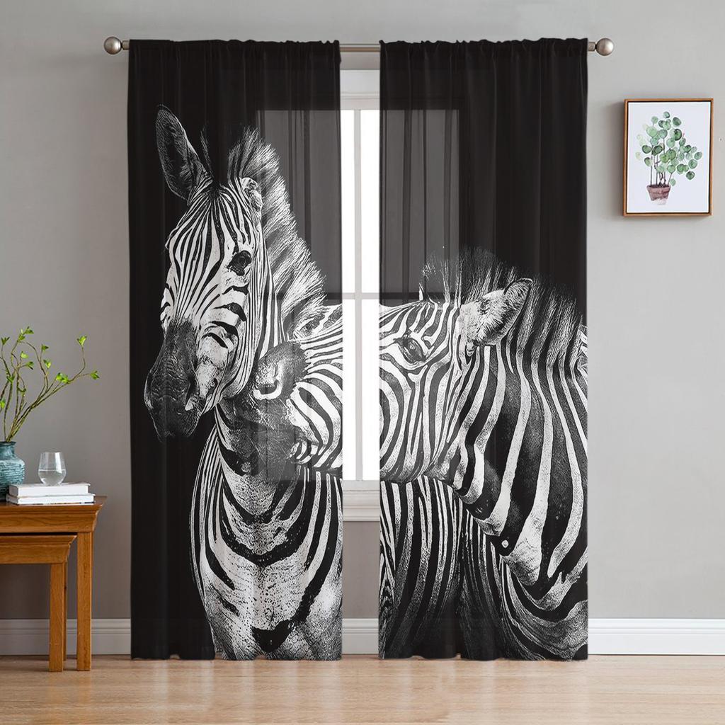 Luxury Sheer Window Curtains Zebra Skin Texture Kitchen Bedroom Living Room Tulle Curtains Study French Window Chiffon Curtains