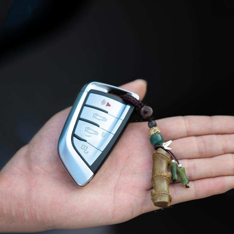 Ascending with Sandalwood and Bamboo Knot Key Pendant, Retro Chinese Style Car Keychain, Female Couple Pendant