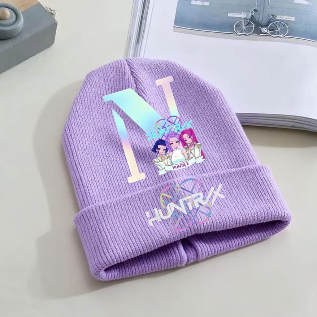 Kpop Dämonenjäger Kinder Strickmütze - A-Z Buchstabe/Anime Cartoon Beanie, Winterwarme Skullies für Kleinkind/Mädchen Geburtstagsgeschenk