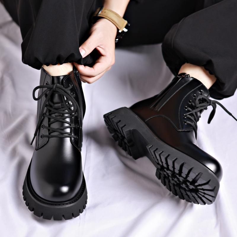 Fashion British Leather Platform Boots for Men New Soft-soled Black Luxury Shoes Man Fashion Casual  Autumn Winter Ankle Boots Male