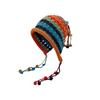 Handmade women's knitted headgear autumn and winter color fringed ball lace-up ear protector hollow knitted wool cap