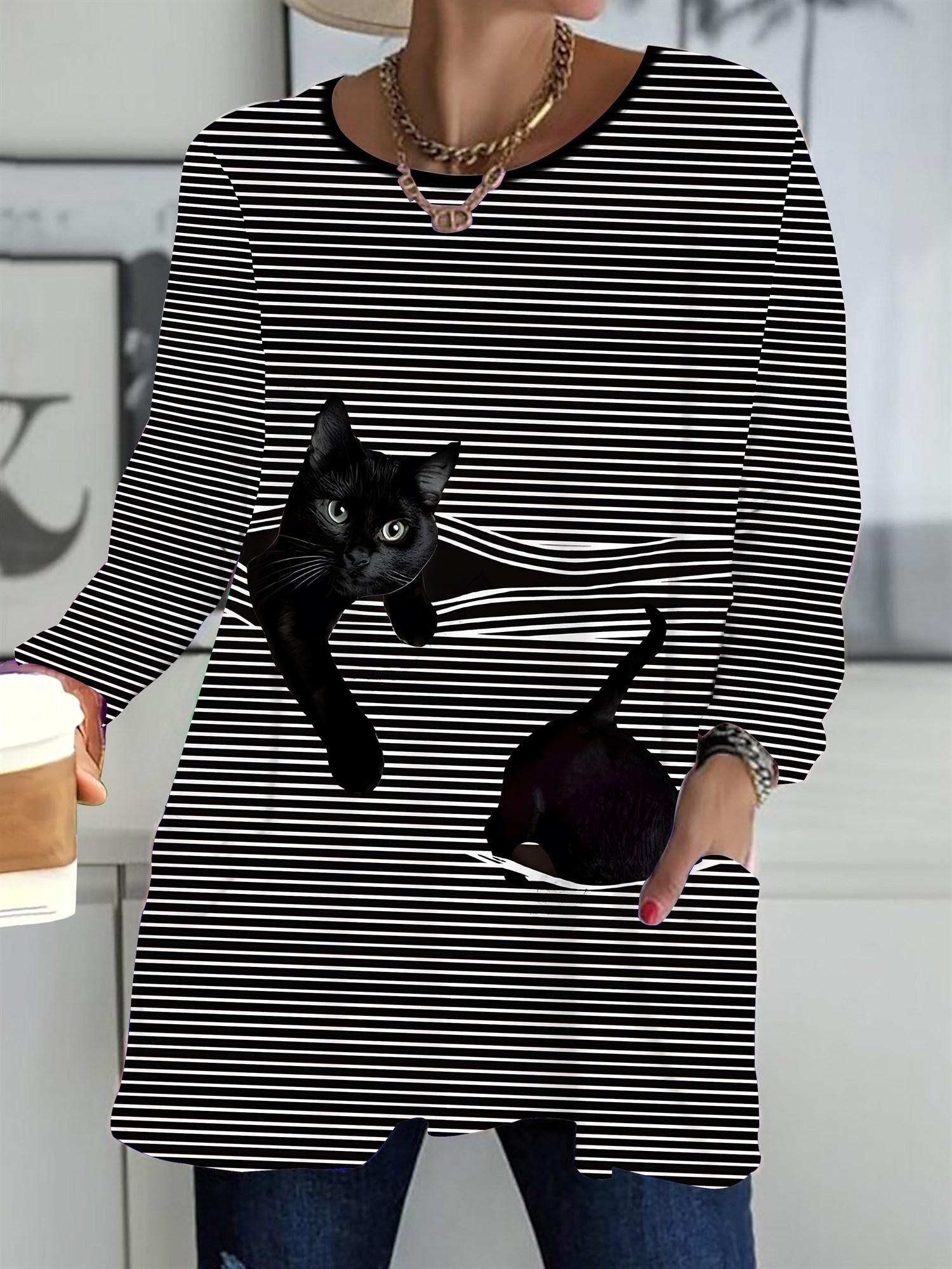 

2025 Осень Зима Новые Женские Топы Большого Размера, Модные Футболки с 3D-принтом Геометрии с Круглым Вырезом и Длинным Рукавом 1XL чёрный