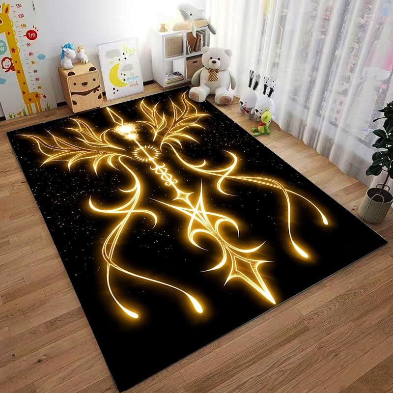 Glowing Golden Abstract Sword Design Area Rug with Starry Background Suitable for use as an anti-slip for living room bedroom sofas