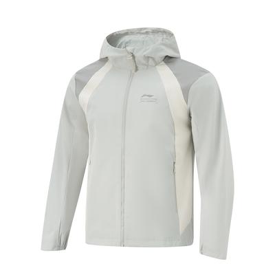 Li Ning Comfortable Warm Color Block Zip Up Hooded Sports Windbreaker Men Outerwear Gray AFDUC39-2