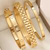 1 pz Braccialetto Impilabile in Acciaio Inossidabile Placcato Oro 18K con Catena e Design a Quadrifoglio, Stile alla Moda per Donne, Adatto per Uso Quotidiano