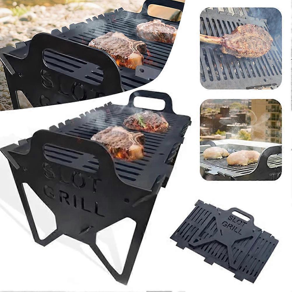 Metalowy Ruszt Szczelinowy - Składany Grill BBQ, Przenośny Ruszt Szczelinowy BBQ na Kemping Podróże Plenerowe