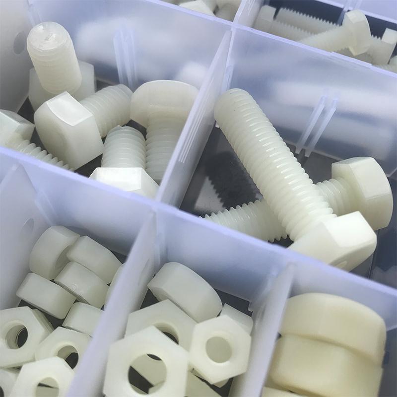 External Hex Bolt M4 M5 M6 M8 M10 White Nylon Hexagonal Head Screw Nut Washer Threaded Hex Head Screw Plastic Insulated Screw