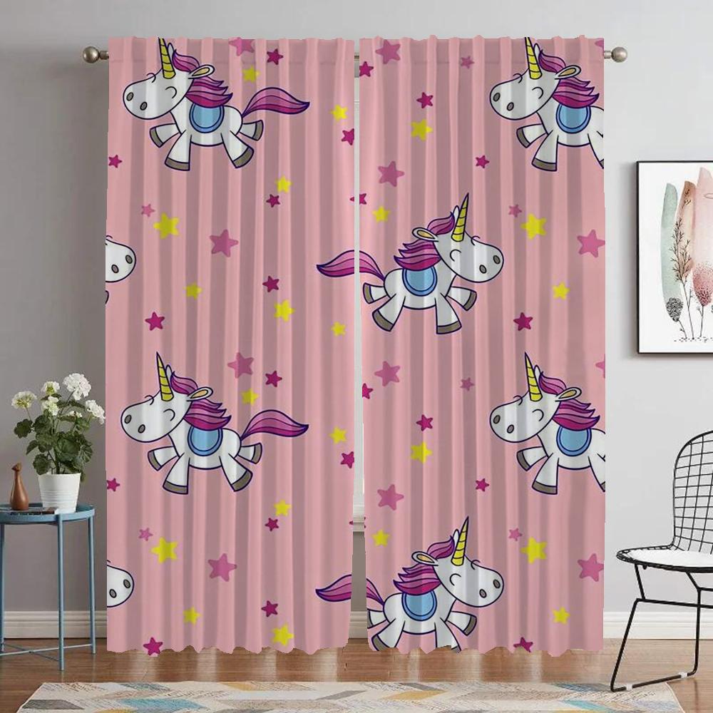 Niedliche Cartoon Einhorn Moderne Wohnzimmer Vorhänge für Kamera Verdunkelungsvorhang für Zimmer 2 Paneele Trennwand Halloween Dekoration