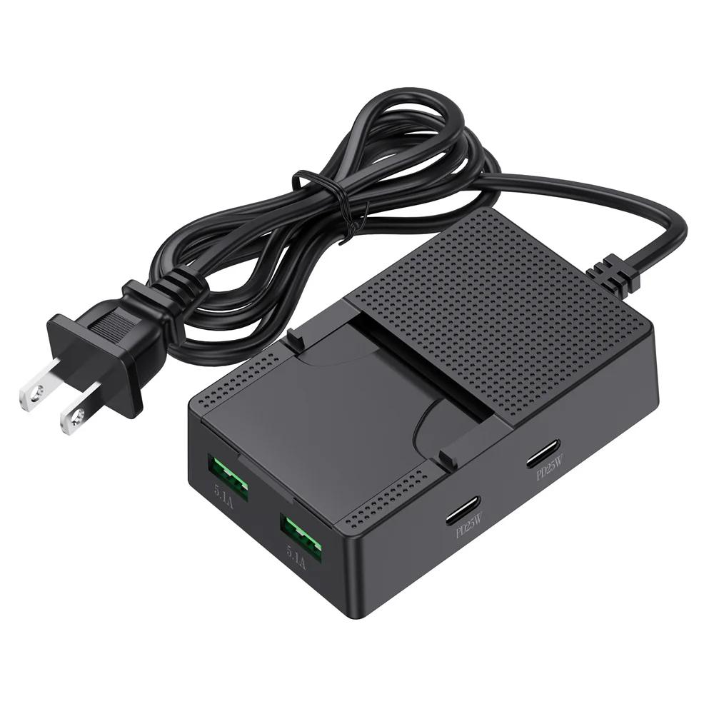 

25 Вт USB Type C Зарядний пристрій Багатопортовий PD Швидка зарядка Адаптер для зарядки телефону З тримачем для телефону 4 порти Вилка ЄС США Швидкий настінний зарядний пристрій Black US