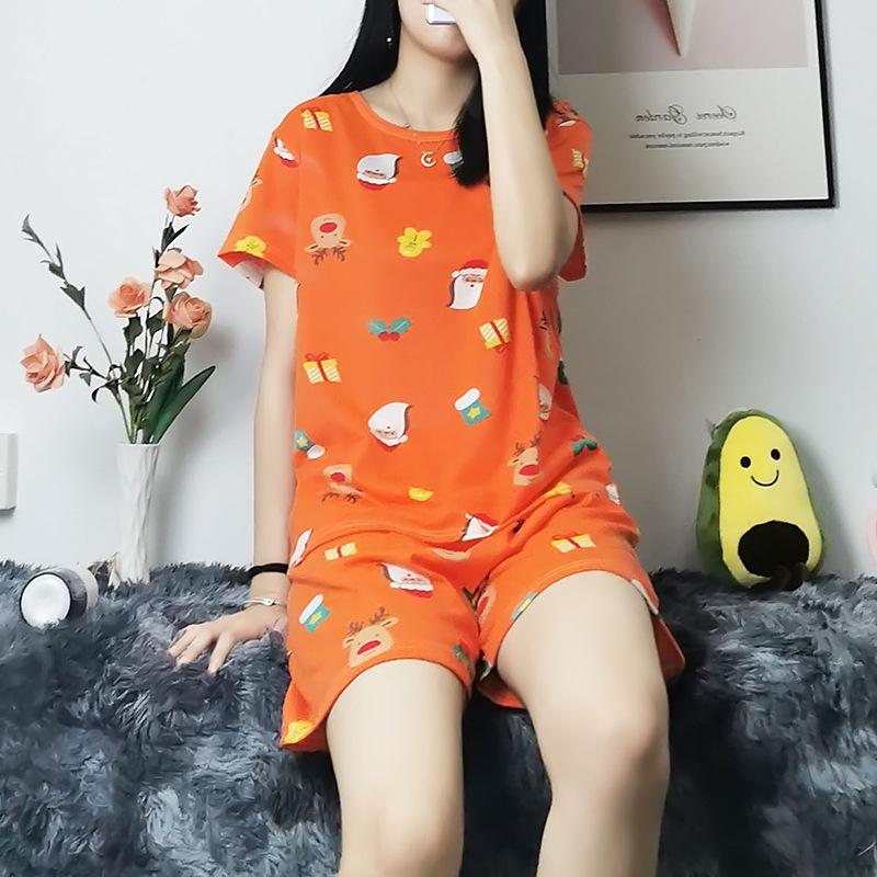 

Women s Santa Claus Cartoon Short Sleeve Pajama Set - Soft, Comfortable Summer Loungewear L