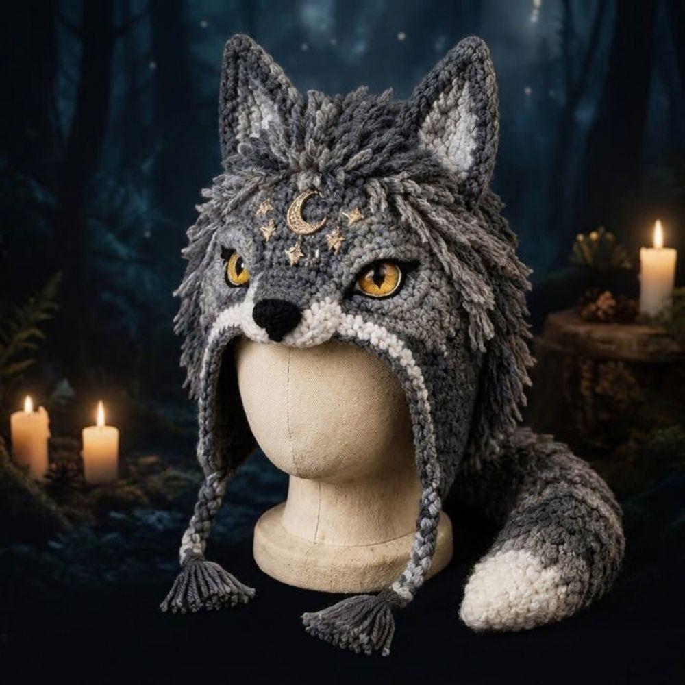 Adorable DIY Hand Crochet Hat Kit Warm Dragon Wolf Frog Hat for Adults Teens Seniors
