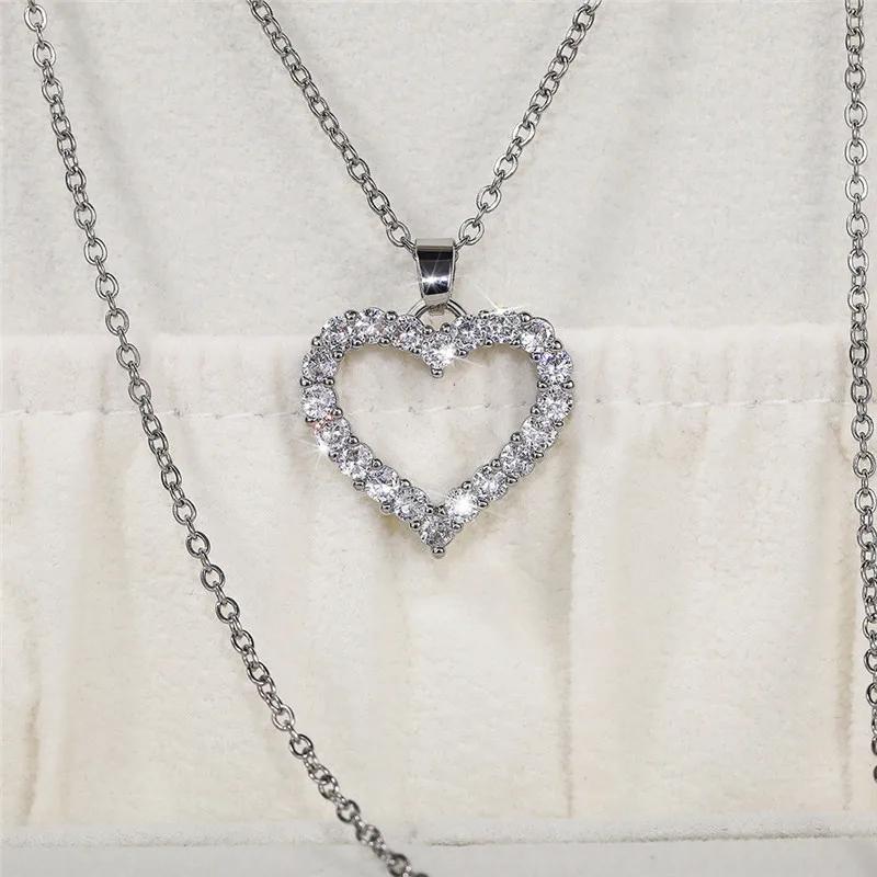CAOSHI Eternal Heart Shaped Necklace Sparkling Zirconia Accessories for Lady Chic Simple Style Zircon Romantic Confession Gifts