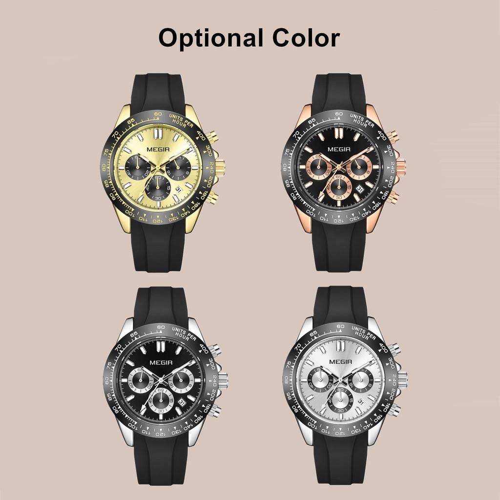 Megir Men's Analogue Business Work Calendar Luminous Quartz Wrist Watch with Silicone Band for Collection MN8104G