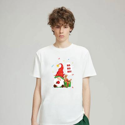 Christmas Style Loose Round Neck Base Shirt with Santa Claus Print Pure Cotton Short Sleeved T-Shirts Men’s