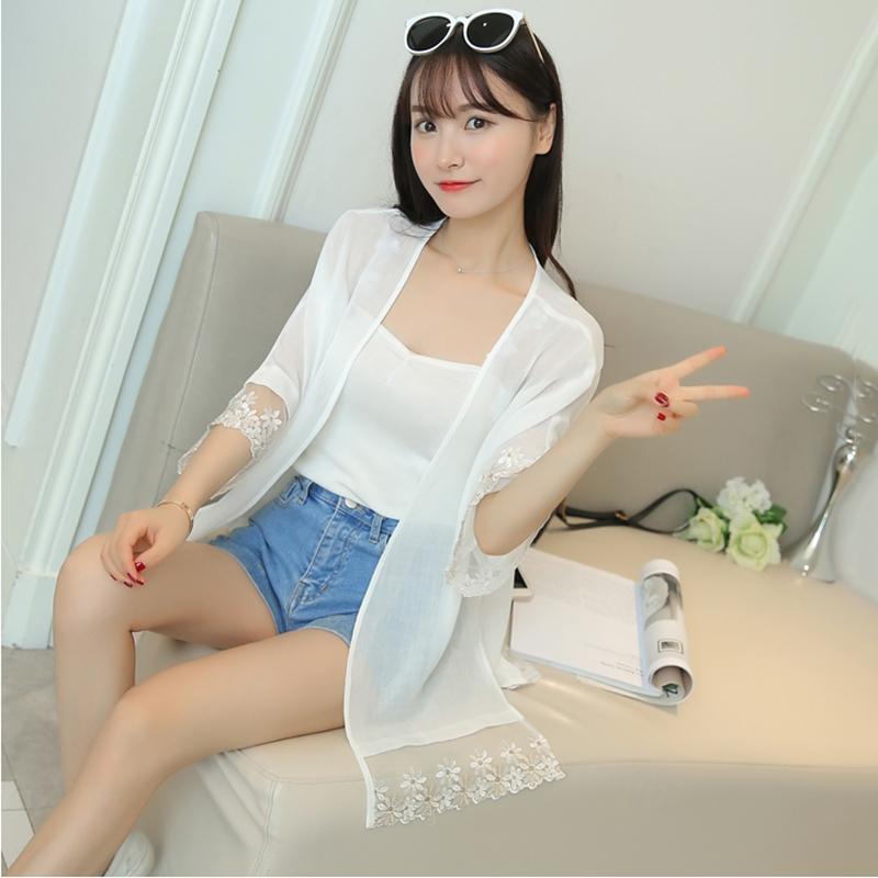 Cárdigan de gasa para mujer, ropa de protección solar, chaqueta fina de verano, modelos de longitud media, chal exterior, protección UV, camisas con aire acondicionado