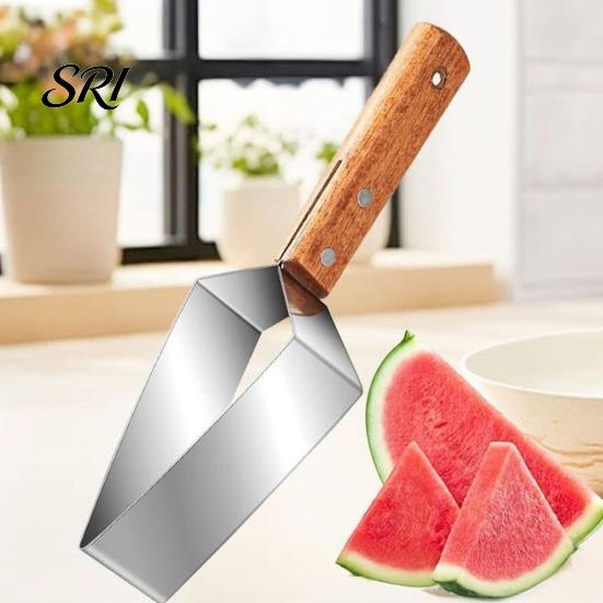 Outdoor Picnic Fruit Cutter Watermelon Slicer Stainless Steel Tool with Wooden Handle Ergonomic Kitchen Slicing for Cantaloupe Apples Easy Clean