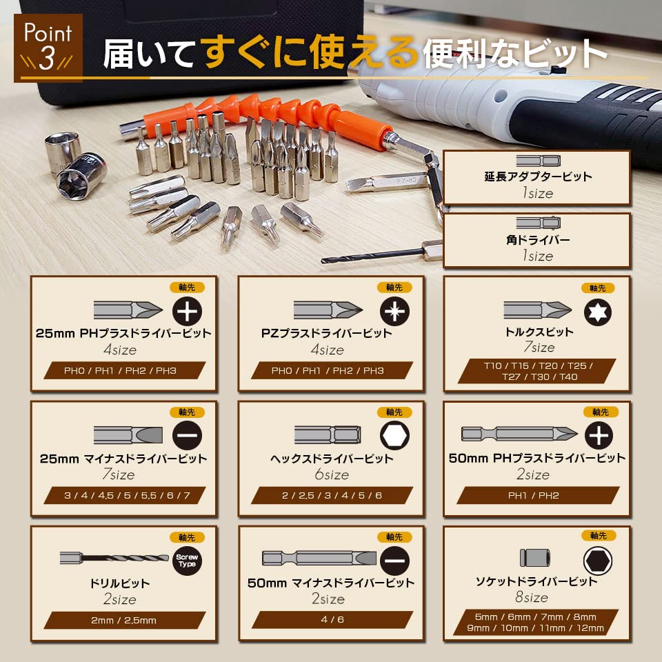 [One-Piece Set for Every Family/Beginners] Iris Plaza Pen-Style Electric Screwdriver Set, DIY Power Drill, Rechargeable Electric Screwdriver, Lightwei
