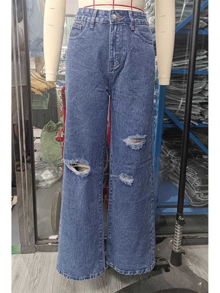 2025 Women's Light Blue Wide-Leg Washed Jeans