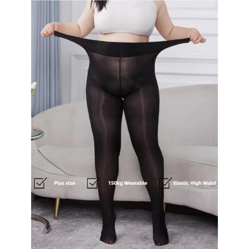Plus Large Size 150kg Horse Oil Stockings 8D Black Silk Smooth Oil-shiny Tights Anti-hook High-end Pantyhose Women Bodystockings
