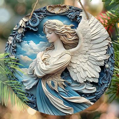 Přívěsek se vzorem anděla, dekorace na stěny nebo dveře domova, 2D plochý dřevěný, vánoční dekorace, dárky pro přátele a rodinu