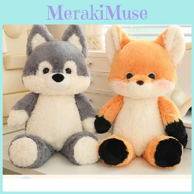 Entzückende Fuchs- und Wolf-Plüschtiere Weiche und kuschelige Cartoon-Tierkissen für Kinder