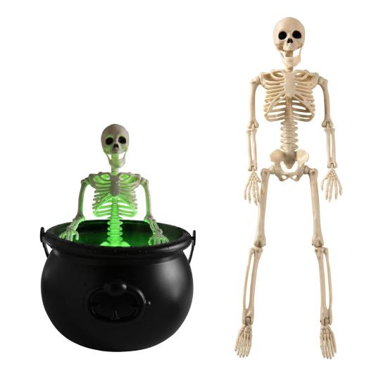 Skeleton Potion Witch Cauldron DIY Magic Floating Potion Bottle with LED Mist Maker And Diffuser Spooky Black Bowl Halloween Decoration for