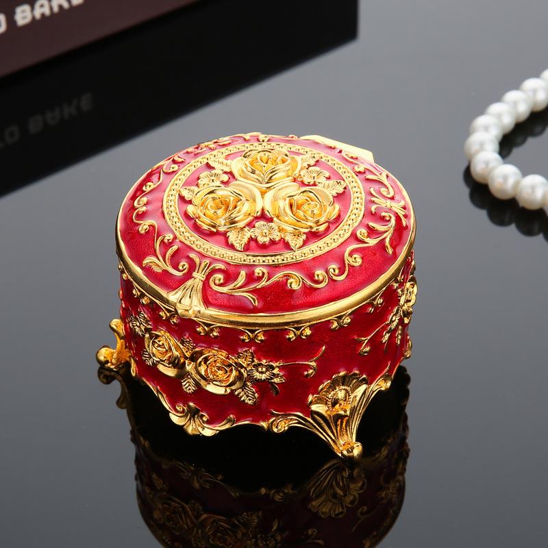 European Retro Enamel Rose Round Jewelry Box, Retro Home Enamel Dressing Table, Metal Storage Box Decoration