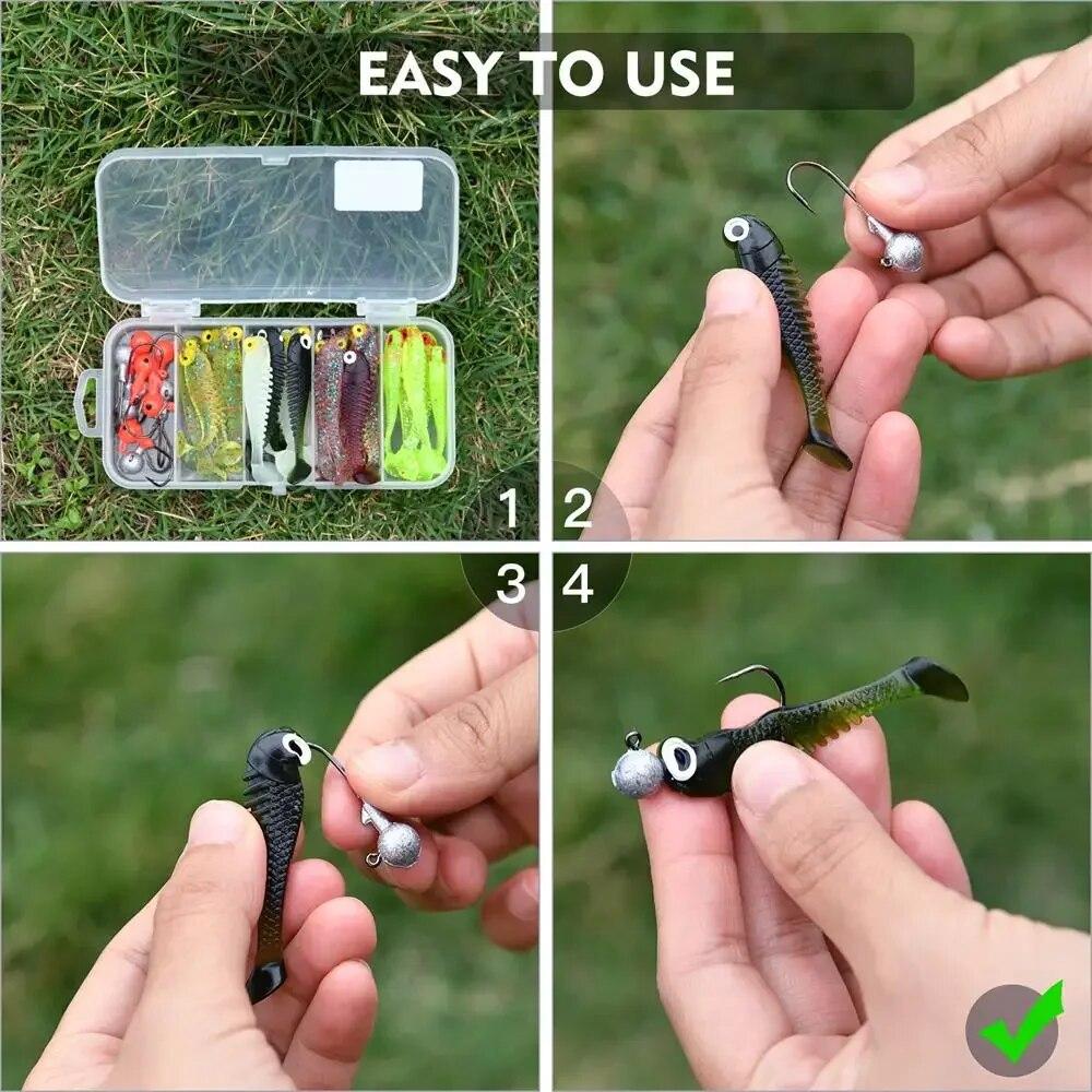 40pcs/lot Soft Lure Kit Soft Fishing Lure 5cm 3.5g Jig Head Hook with Fishing Tackle Box Pesca