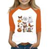 Tops For Youth Girls 4-16 Years Round Neck 3/4 Sleeves T-Shirts Trendy Tops Outfit Tees Halloween Day