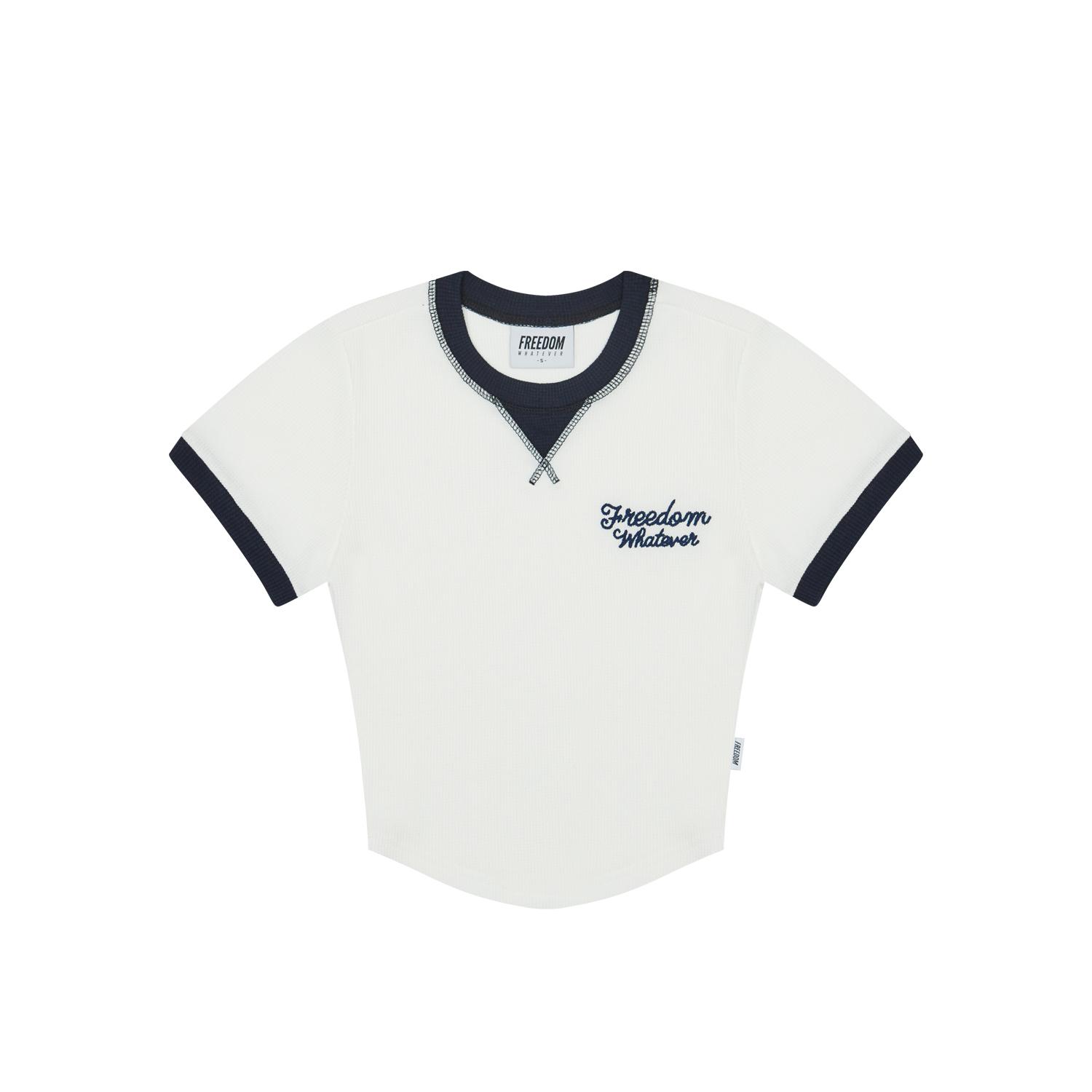 Freedom Women S Waffle Ringer Crop T-Shirt (White) White/S