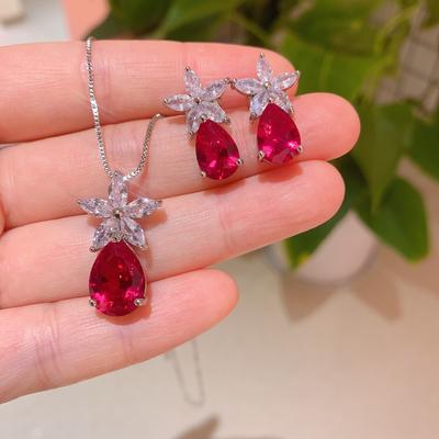 Huayue Schmuckset Rubin Anhänger Pigeon Blood Rubin Paraiba Halskette Smaragd