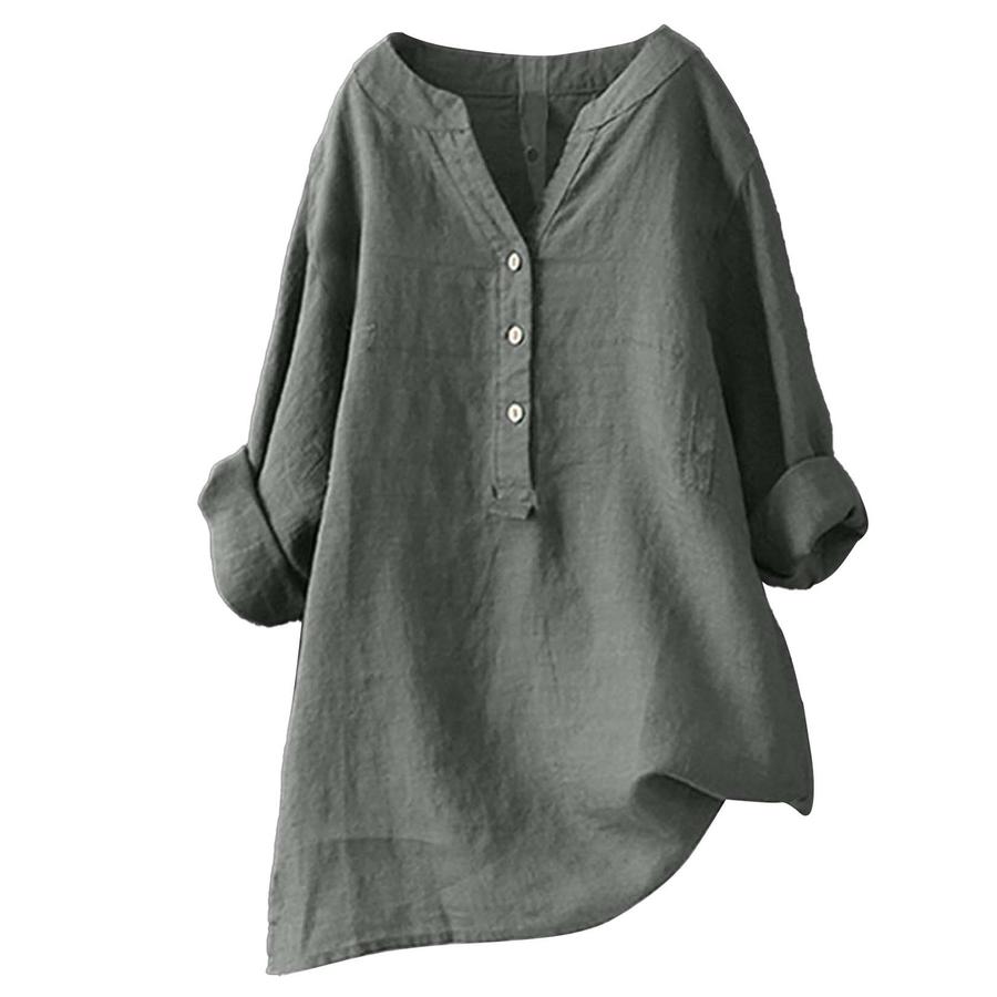 

New Style Loose Fit Solid Collar Button Up Long Sleeve Cotton Linen Shirt for Women 5XL попелястий