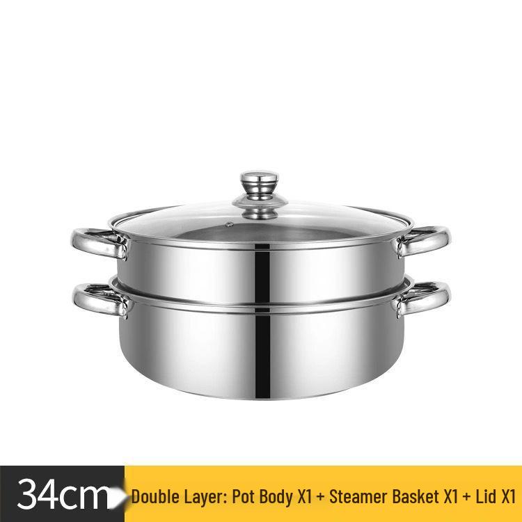 Stainless Steel Multi-Layer Steamer Pot for Buns, Soup, and Hot Pot - Compatible with Induction and Gas Stoves