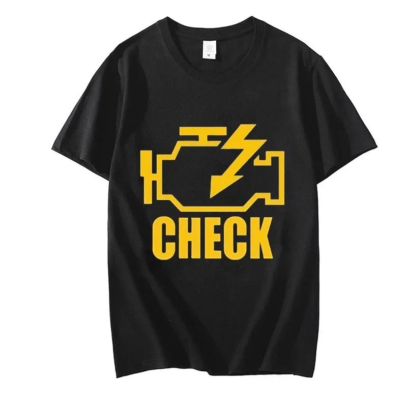 Brand Men T-shirt Mechanic Auto Repair Check Engine Light Print Summer Tees Hip Hop T-shirt Short Sleeve Harajuku Tshirt Male