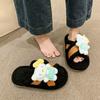Versatile non-slip fluffy cotton slippers for women wearing cute cartoon one-word slippers for women