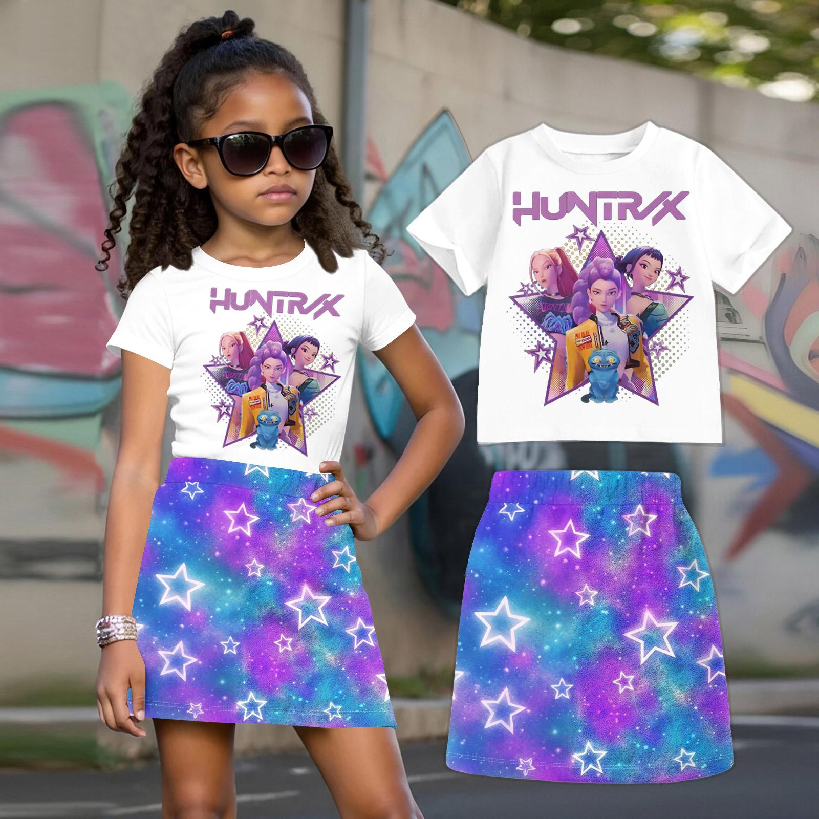 

Witch Children s Printed Loose Casual Fashion Round Neck Short Sleeved Top+Short Skirt Set 160 кавун червоний колір